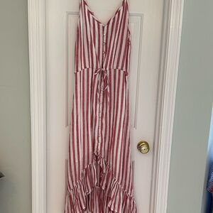 NWT Rails Red Stripe Hi Low Ruffle Maxi Dress - Sz M - NEW with Tags Attached